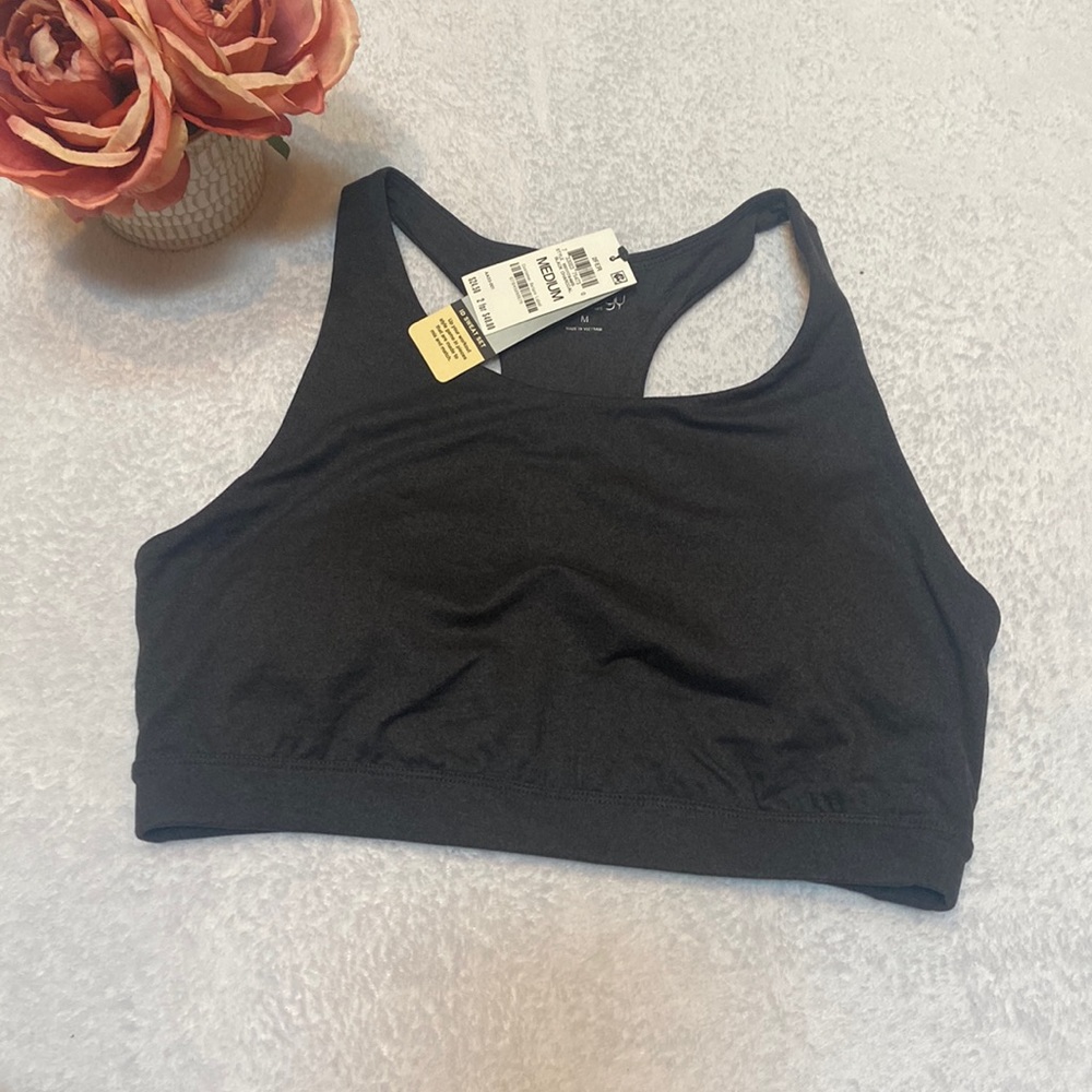 IDEOLOGY NWT Size M Padded Sports Bra Black Charcoal